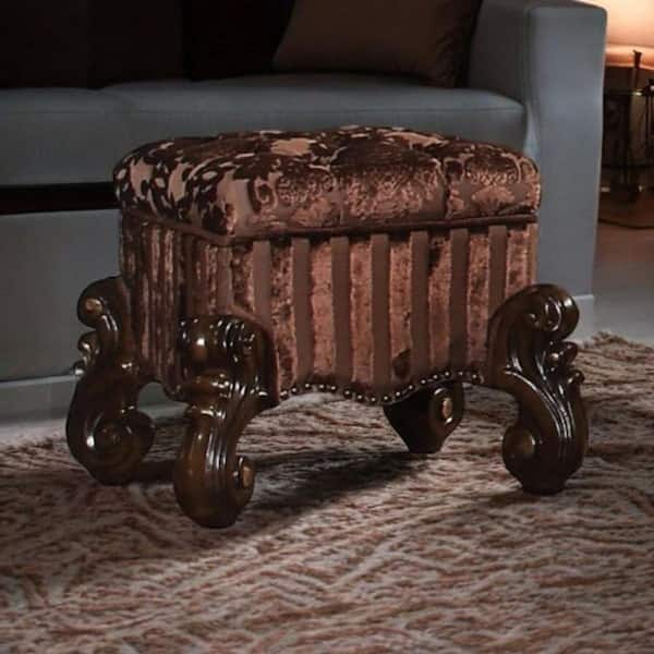 HomeRoots Chocolate Fabric Square Ottoman