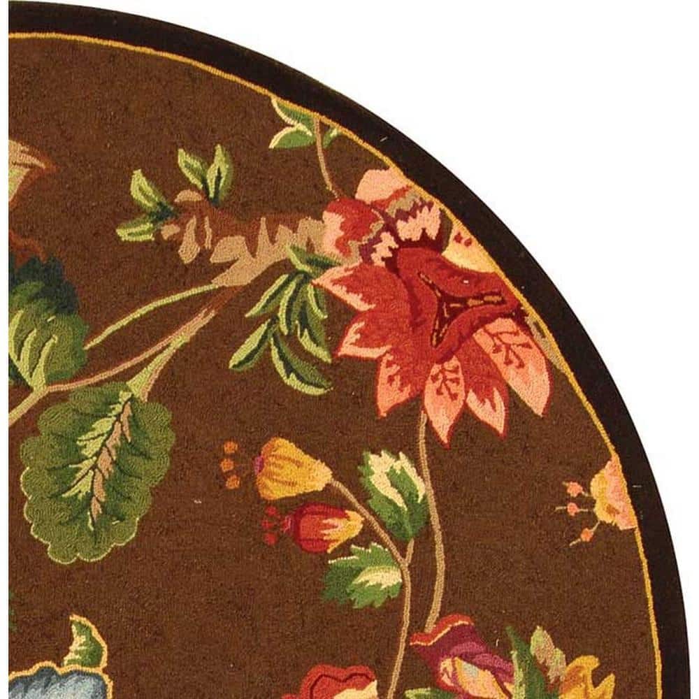 Handmade Light Blue Floral Wool Round Area Rug, 4' x 4'