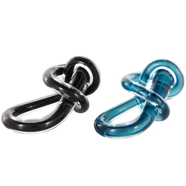 Litton Lane Blue Glass Abstract Twisted Loop Knot Sculpture with Matching Black Pair (Set of 2)