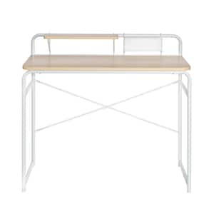 39.4 in. W Rectangle White Steel and MDF Writing Desk with Shelf and Metal Mesh Basket