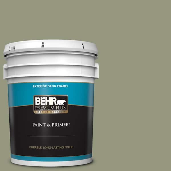 BEHR PREMIUM PLUS 5 gal. #S380-5 Milkweed Pod Satin Enamel Exterior Paint & Primer