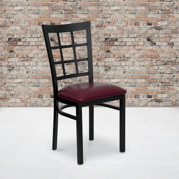 Burgundy Vinyl Seat/Black Metal Frame Restaurant Chairs (Set of 2)