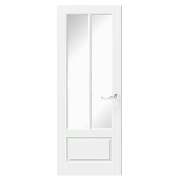 TENONER 30 in. x 80 in. Composite, MDF, 2 Lite, Mirrored Glass, Primed, White Interior Door Slab with Silver Curved Doorknob