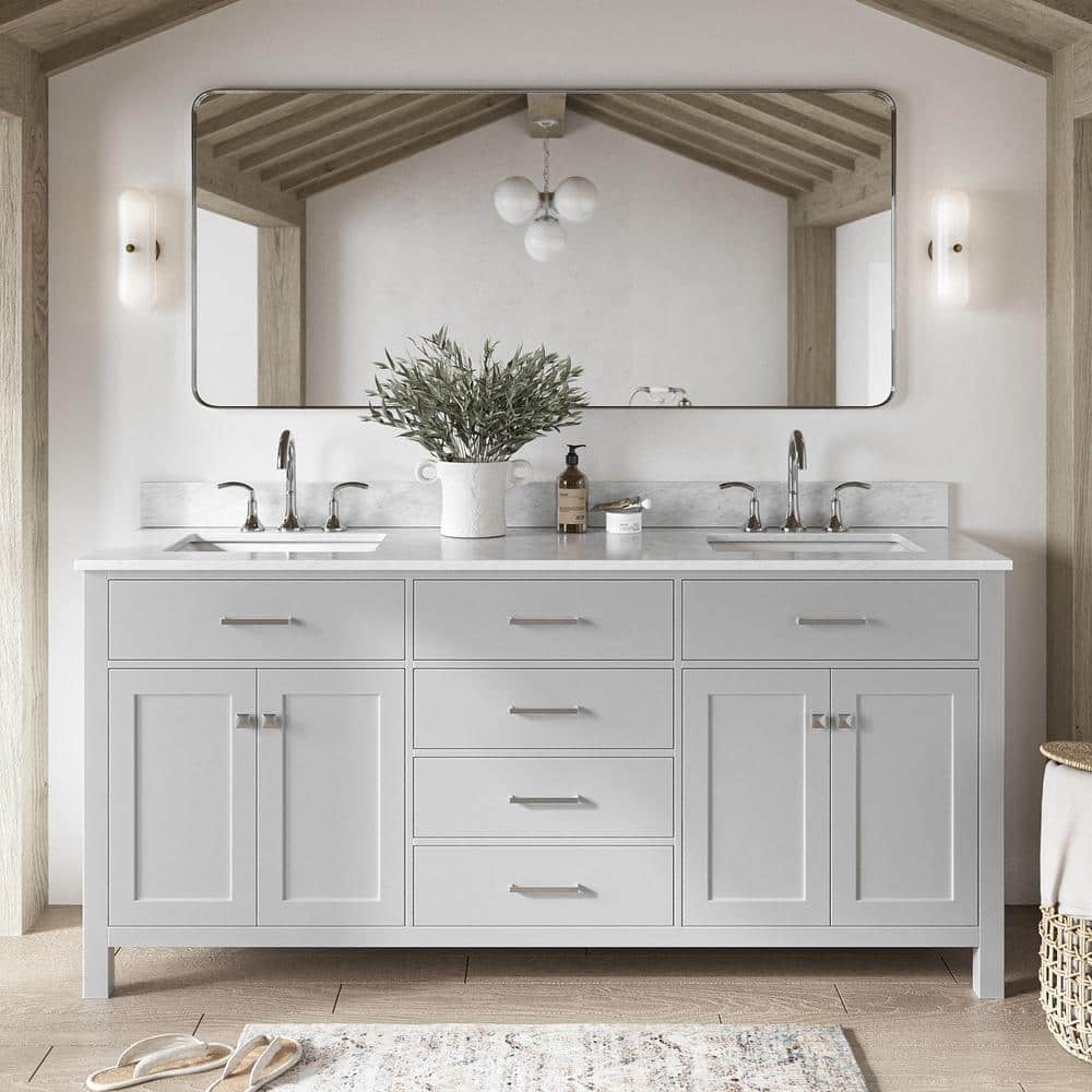 Bristol 72 in. Double Sink Freestanding Bathroom Vanity in Gray with 0.75 in. Carrara White Marble Top price history on PriceWatchPro