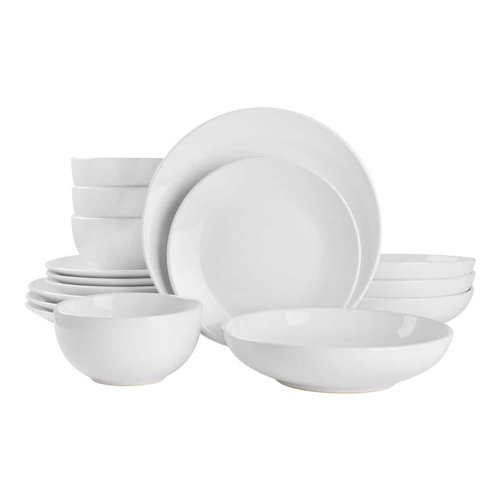 StyleWell Brea 16Piece Solid Stoneware Dinnerware Set in Gloss White