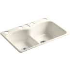 KOHLER Brookfield Undermount Cast Iron 33 in. 5-Hole Double Bowl ...