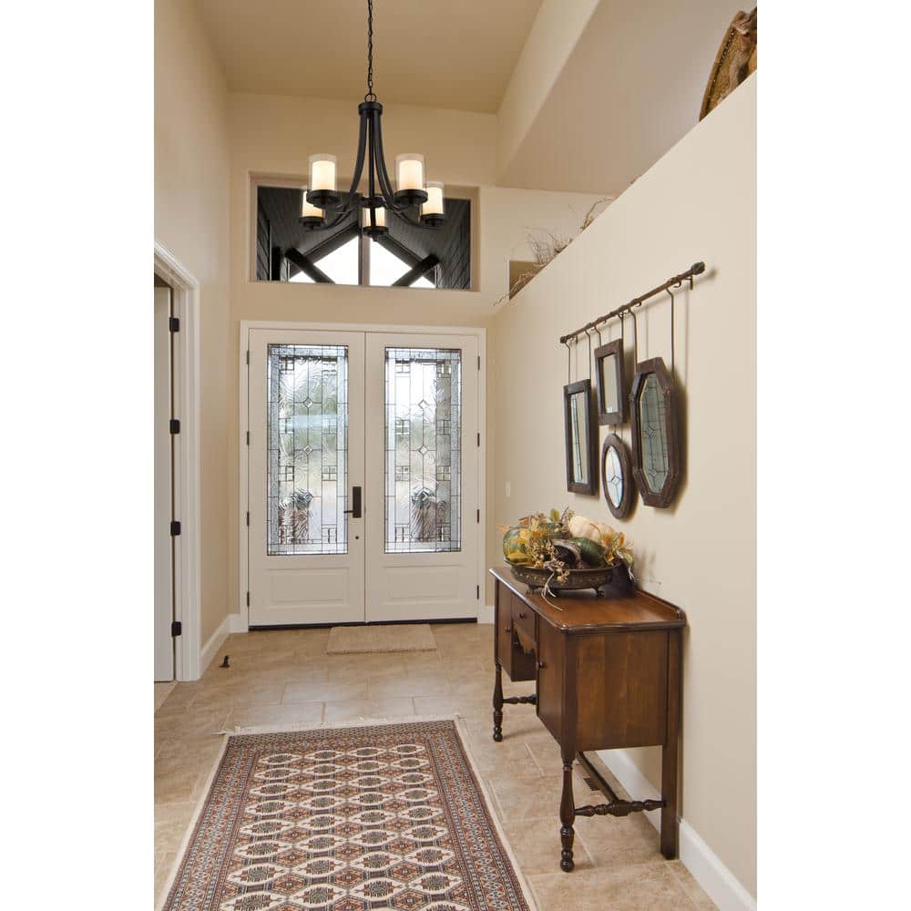 Matte Black Steel and Glass 5-Light Chandelier
