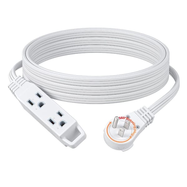 15ft. SPT-3, 16 Awg Grounded Flat Power Cable, Indoor/Outdoor Extension Cord with 3Prong Ultra Thin Power Strip,White