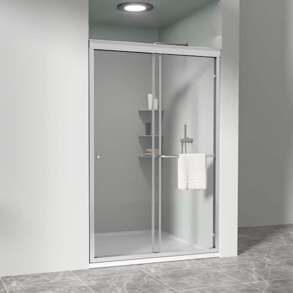 Semi-Frameless Double Sliding Shower Door 44-48 in. W x 72 in. H Shower Door in Chrome with Tempered Glass, Soft Close