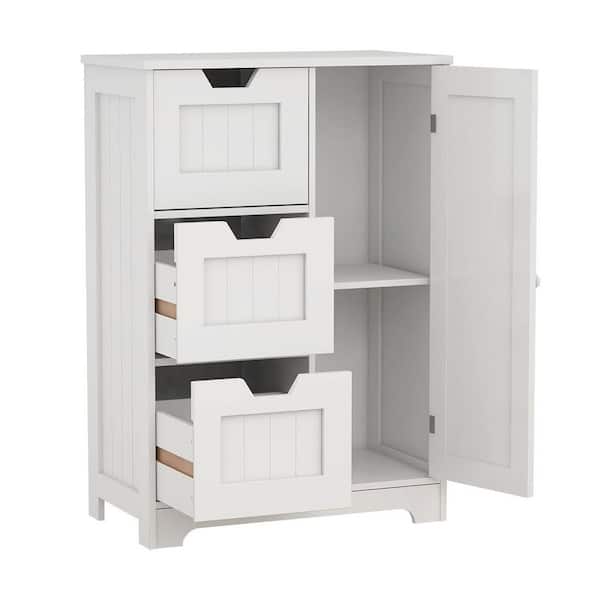 Aoibox White Freestanding Storage Cabinet with 1-Door and 3-Drawer