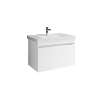 Woody 32 in. W x 17.28 in. D x 21 in. H Floating Bath Vanity in White with White Ceramic Top