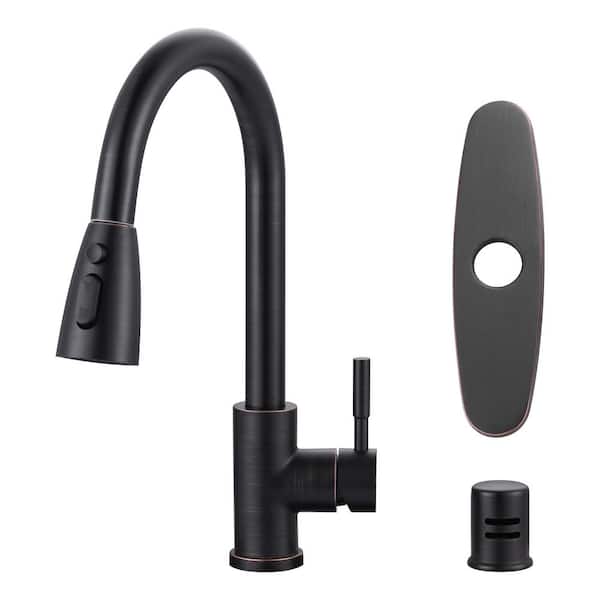 Single Handle Pull Down Sprayer Kitchen Faucet with 3-Mode Sprayer and Air Gap Kit in Oil Rubbed Bronze