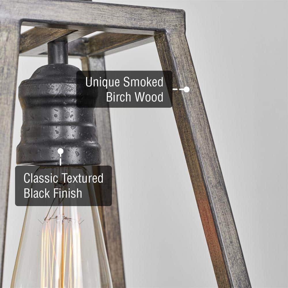 Cartwright Textured Black Metal Farmhouse Pendant Light with Gray Oak Shade