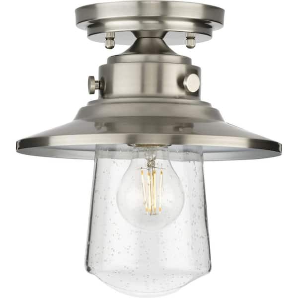 Tremont Collection 1-Light Stainless Steel Clear Seeded Glass Farmhouse Semi-Flush Mount Ceiling Light