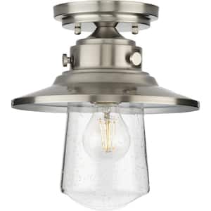 Tremont Collection 1-Light Stainless Steel Clear Seeded Glass Farmhouse Semi-Flush Mount Ceiling Light