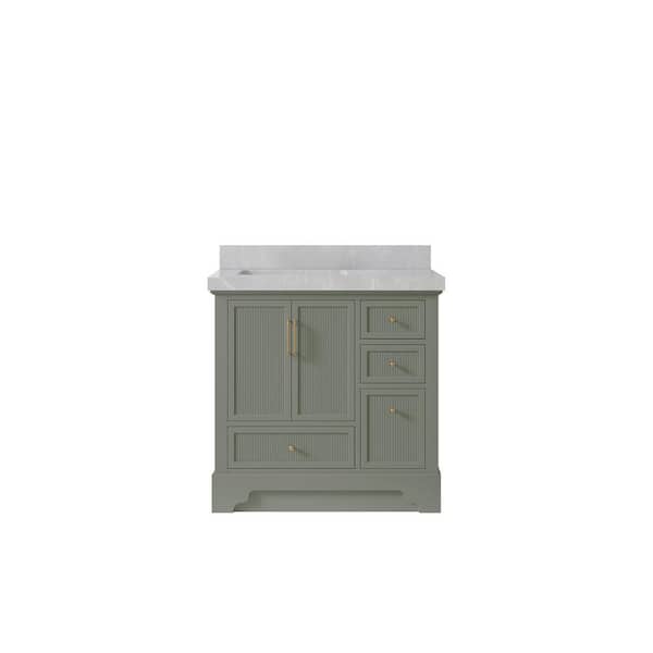 Willow Collections Alys 36 in. W x 22 in. D x 36 in. H Left Offset Sink Bath Vanity in Evergreen with 2 in. Pearl Gray Top