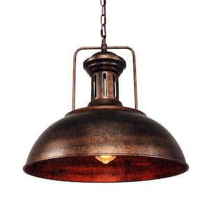 60-Watt 1-Light Rusty Bowl Pendant Light Industrial Dome Hanging Light