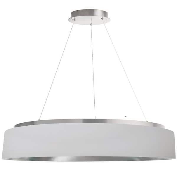 Dainolite Circulo 1-Light Dimmable Integrated LED Silver Shaded Chandelier with White/Silver Fabric Shade