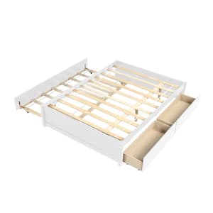 Modern and Simple White Wood Frame Full Size Platform Bed Frame with 2-Drawers and Twin Trundle Storage Bed Frame