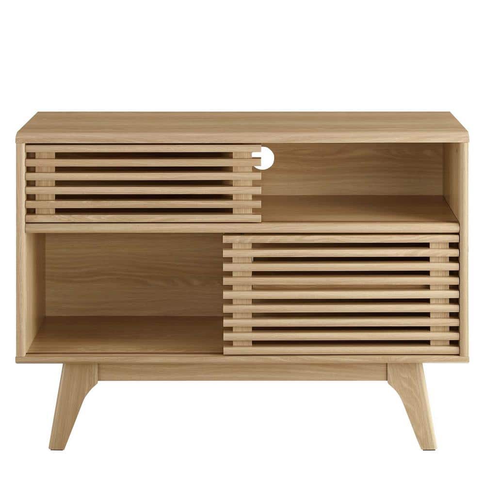 Mid-Century Oak Cabinet with Sliding Door