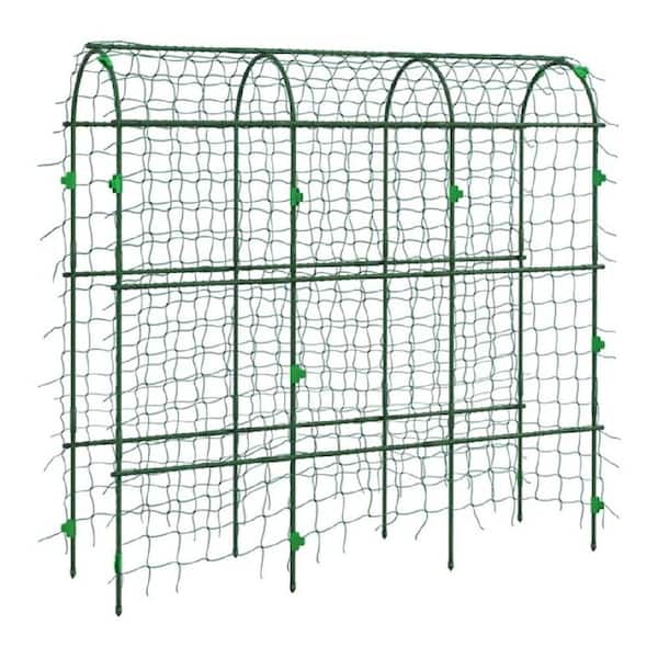 Unbranded 72 in. Arch Metal Garden Trellis with Climbing Net, Adjustable Layers and Weather-Resistant for Outdoor Gardening, Green