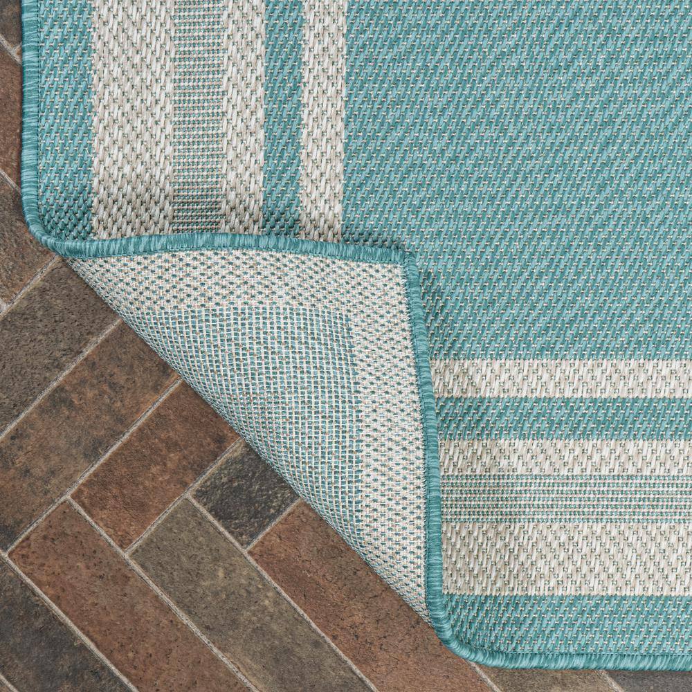 Aqua and Beige 3' x 5' Modern Stripe Synthetic Indoor/Outdoor Rug
