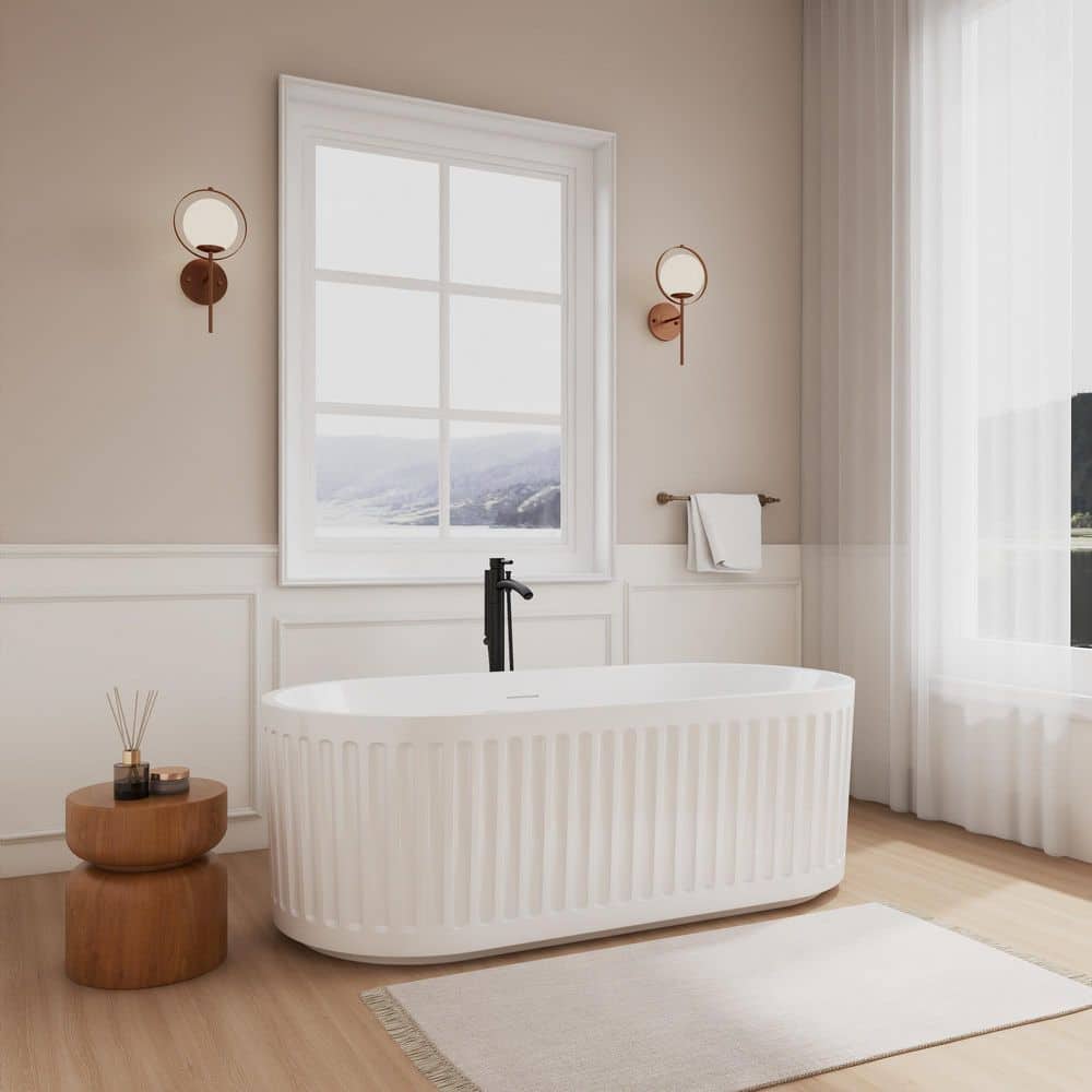 Carmela 67 in. x 31.5 in. Soaking Bathtub with Center Drain in White with Polished Chrome Trim and Matte Black Faucet price history on PriceWatchPro