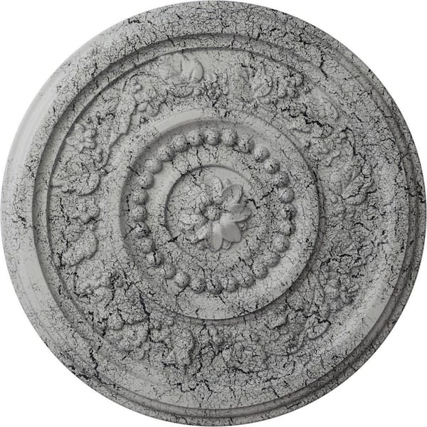 Ekena Millwork 5/8 in. x 16-1/8 in. x 16-1/8 in. Polyurethane Marseille Ceiling Medallion, Ultra Pure White Crackle