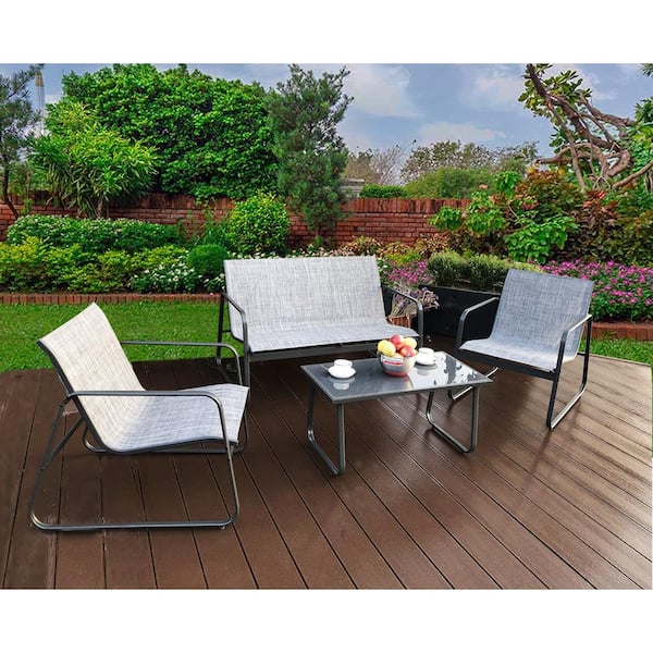 KOZYARD Gray 4-Piece Metal Patio Conversation Set with Gray