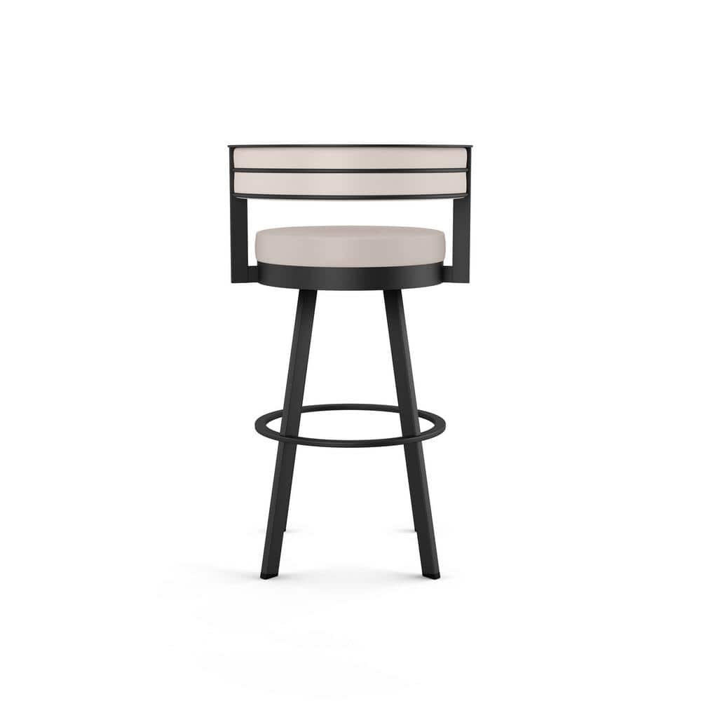 Modern Cream Faux Leather Swivel Barstool with Black Metal Base