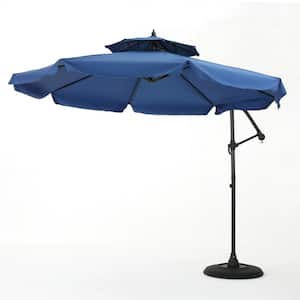 9.5 ft. Iron Cantilever Sun Canopy Patio Umbrella, for Garden Outdoor in Navy Blue