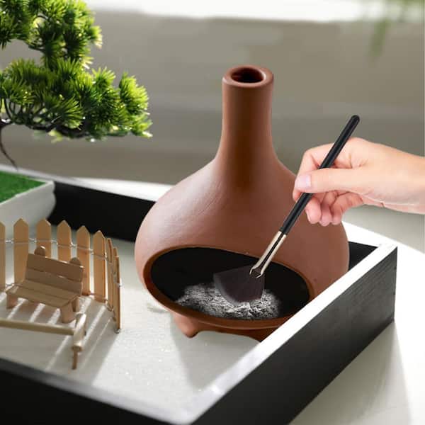 Afoxsos Brown Ceramic Incense Burner with Chimney and Brush