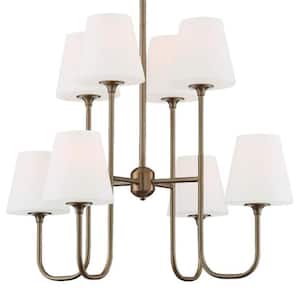 Keenan 8-Light Vibrant Gold Crystal Chandelier with Glass Shade
