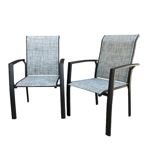 Black All-Weather Metal Frame Outdoor Dining Chair in Black Set of 2