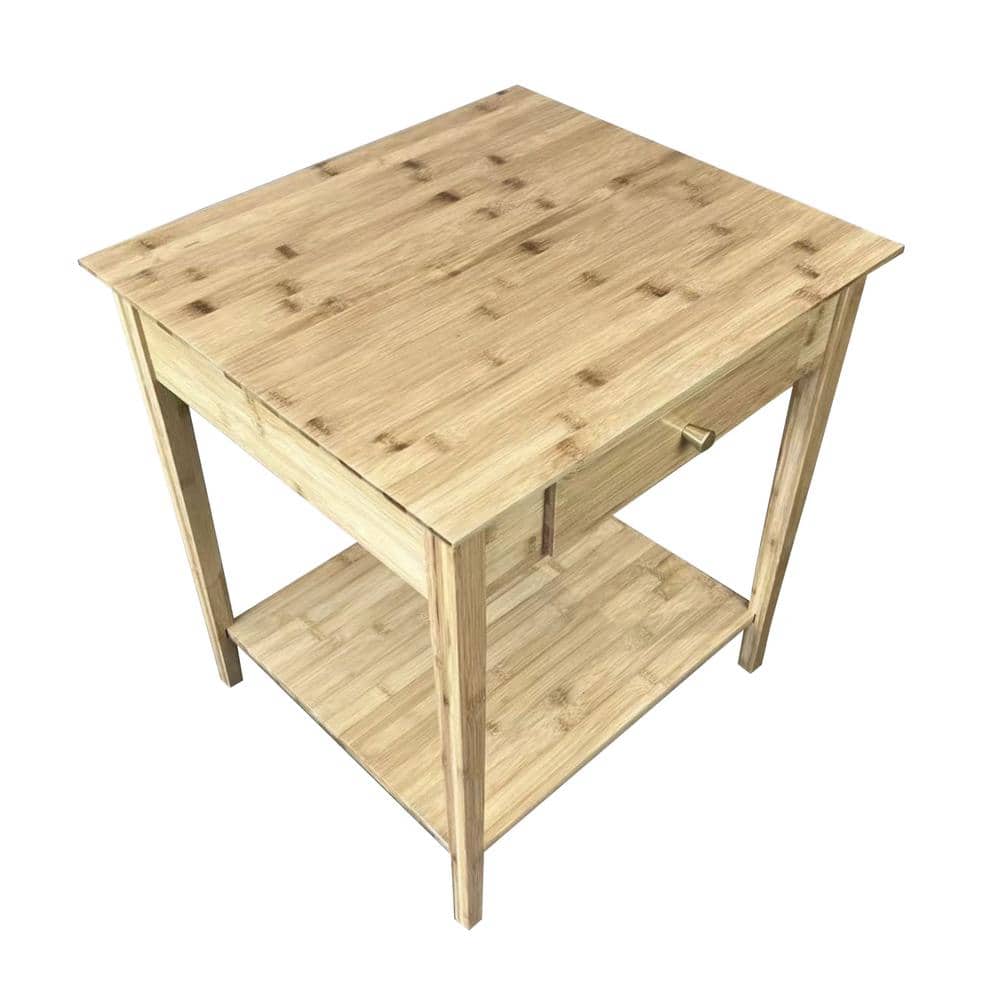Natural Bamboo End Table with Drawer and Shelf