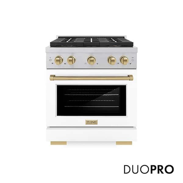 Autograph 30 in. 4.2 cu. ft. Gas Range with 4-Burner Cooktop and Gas Oven in Satin with White Door and Champagne