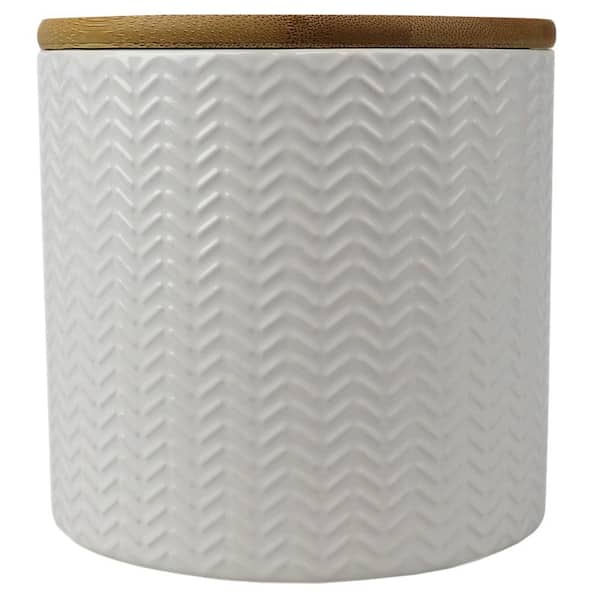 Home Basics Wave Small Ceramic Canister, White