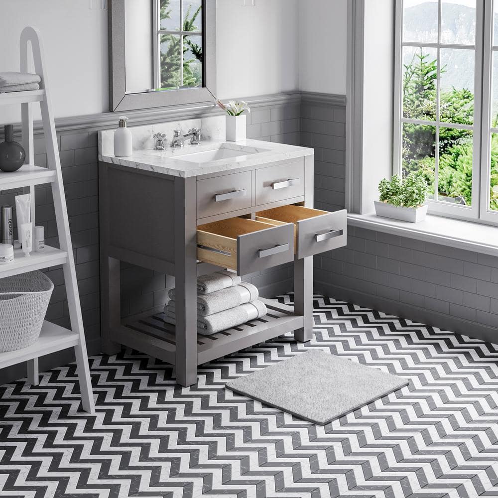 Madalyn 30" Cashmere Grey Solid Hardwood Single Sink Vanity with Marble Top