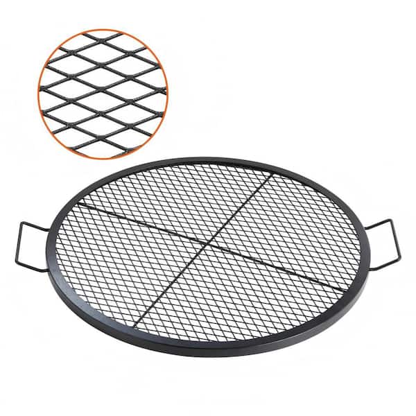 X-Marks Fire Pit Grill Grate, Round Cooking Grate, Steel Campfire BBQ Grill Grid with Handle and Support X Wire