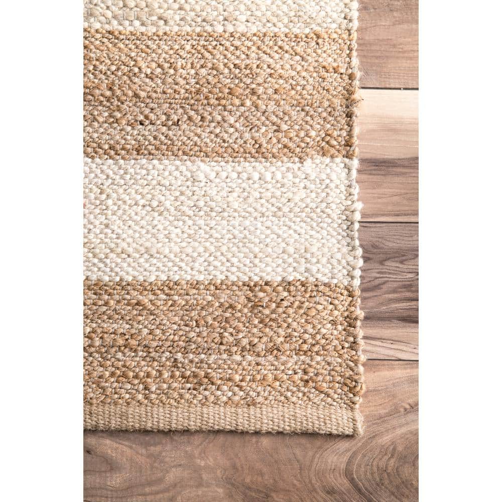 Beige Stripe Flat Woven Handmade Reversible 4' x 6' Rug