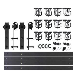 15 ft./180 in. Black Rustic Ceiling Mount Double Track Bypass Sliding Barn Door Track and Hardware Kit for Double Doors