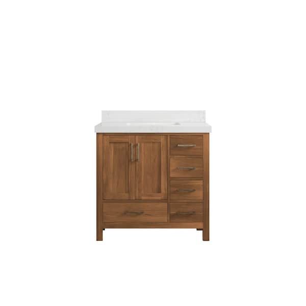 Willow Collections Malibu Teak 36 in. W x 22 in. D x 36 in. H Single Sink Bath Vanity Center in Gold Teak with 2" Empira Quartz Top