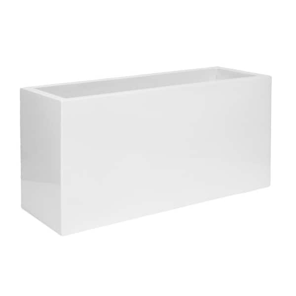 PotteryPots Jort Small 16 in. Tall Glossy White Fiberstone Indoor Outdoor Modern Rectangular Planter