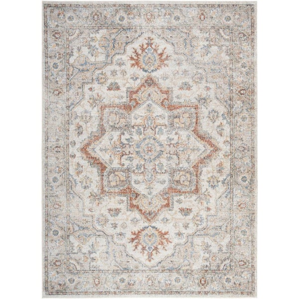 Nourison Astra Machine Washable Grey Multicolor 7 ft. x 9 ft. Distressed Traditional Area Rug