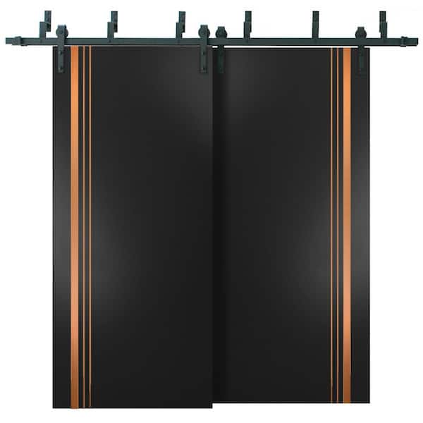 48 in. x 80 in. 2 Panel Black Matte Solid Wood with Honeycomb Sliding Barn Door with Hardware Kit