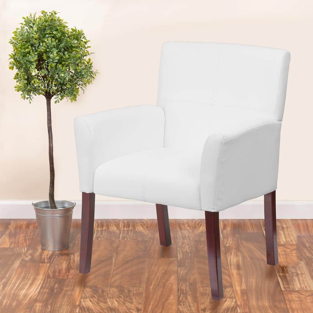 Taylor White LeatherSoft Executive Chair with Mahogany Wood Legs