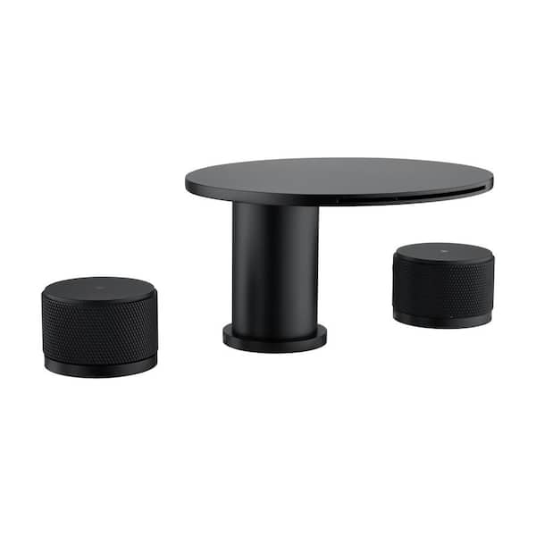 8 in. Widespread Double Handle Bathroom Faucet 3 Holes Brass Modern Waterfall Bathroom Sink Basin Faucets Matte Black