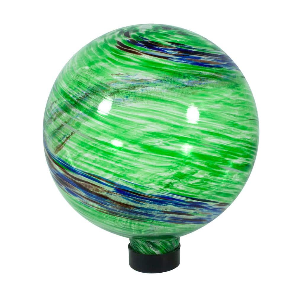 10 in. Glow-in-the-Dark Illuminarie Glass Gazing Ball, Green Swirl -  Echo Valley, 8141