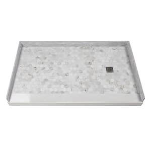 Pre-Tiled 60 in. L x 36 in. W Alcove Shower Pan Base with Right-Hand Drain in Off-White Hexagon