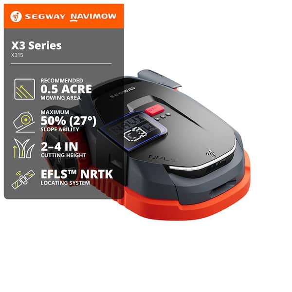 X315 9.3 in. Robot Lawn Mower (1/5 Acre) RTK+VSLAM+VIO with Auto Mapping, Smart App Control and AI Obstacle Avoidance